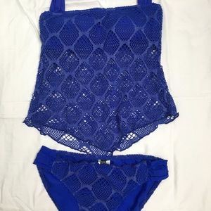 Gorgeous Blue Crochet Swimsuit with Silver Thread